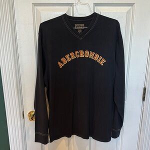Abercrombie Navy Long Sleeve V-Neck Sweatshirt with Orange Logo